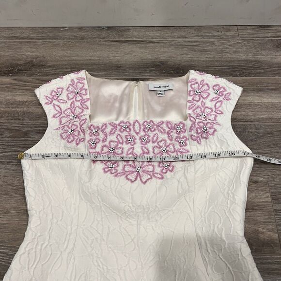 Pamella Roland White Beaded 100% Silk Made In The USA Size 4 Embossed Dress - Picture 10 of 14